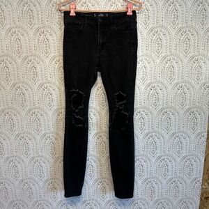Hollister High-Rise Super Skinny Distressed Black Jeans 5L W27 L30